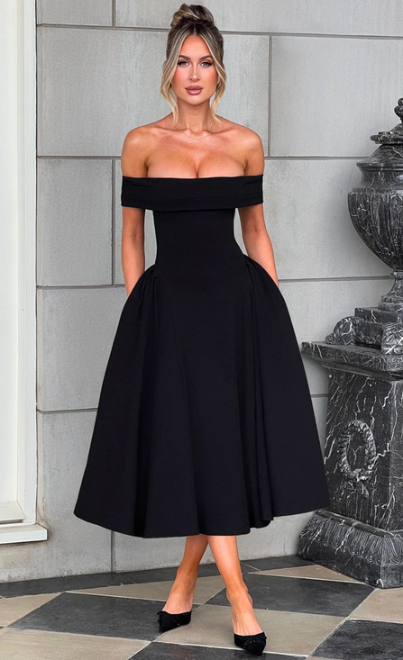 Babyboo Dresses & Skirts - Babyboo Miranda Black Cowl Neck Fit Flare Midi Dress Size S NWT